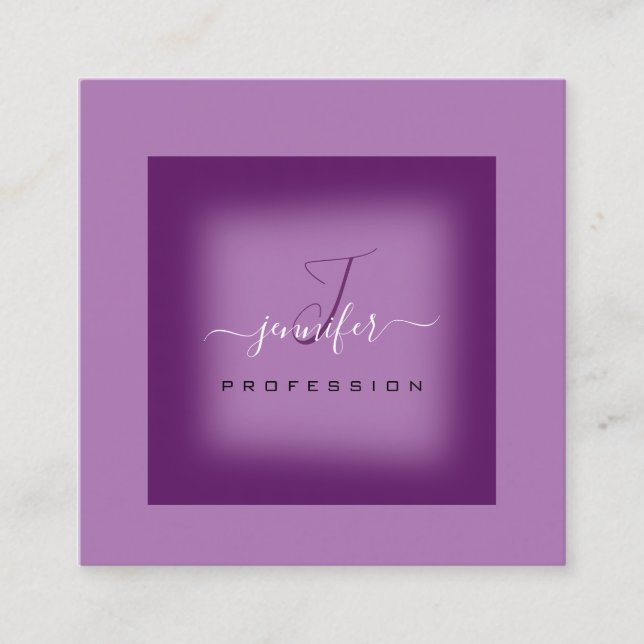 Cartão De Visita Quadrado Maqueamento Violeta Roxo Nome Monograma Mídia Soci (Frente)