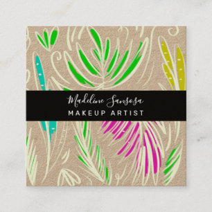 Cartão De Visita Quadrado Maquiador Bright Jungle Doodles