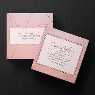 Cartão De Visita Quadrado Maquiadora Rose Gold Maquiagem de Noiva Cílios Sob
