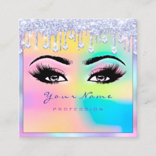 Cartão De Visita Quadrado Maquiagem Artista Eyelash Holograph Pink Blue Driv