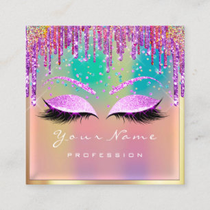 Cartão De Visita Quadrado Maquiagem Artista Eyelash Pink Glitter Drives Roxo