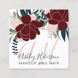 Cartão De Visita Quadrado Maquiagem Chic Makeup marinho vermelho monograma a