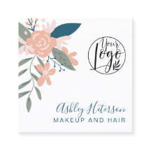 Maquiagem de cabelo de logotipo azul-rosa floral e