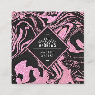 Cartão De Visita Quadrado Maquiagem do Mármaco Lípico Rosa-Esbranquiçado Mod