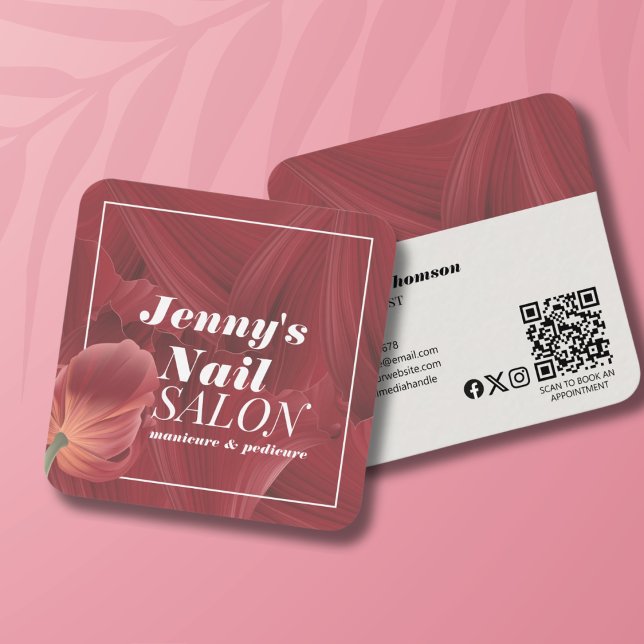 Cartão De Visita Quadrado Maquiagem do padrão de Abstrato vermelho Elegante  (Criador carregado)