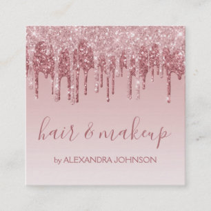 Cartão De Visita Quadrado Maquiagem Dourada de Cabelo Sparkle Rosa Rosa Rosa
