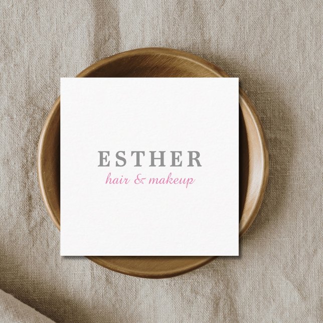 Cartão De Visita Quadrado Maquiagem e Cabelo Rosa Branco Elegante Minimalist (Criador carregado)