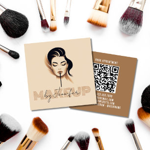 Cartão De Visita Quadrado Maquiagem Por Chic Personalizado Código QR Profiss
