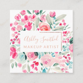 Cartão De Visita Quadrado maquiagem química de cor aquática pinkfloral rosa 