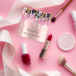 Cartão De Visita Quadrado Maquiagem Unhas de artista de Rosa de logotipo Uni