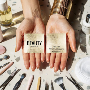 Cartão De Visita Quadrado Maquilhador chique da folha de ouro do salão de