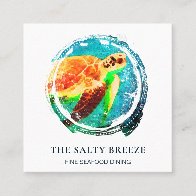 Cartão De Visita Quadrado *~* Mar de Tartaruga-do-mar Areia Tropical (Frente)