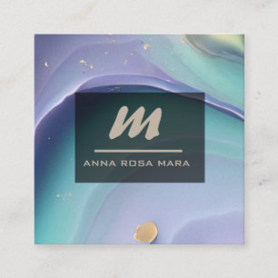 Cartão De Visita Quadrado *~* Marble arco-íris QR PASTEL Luxe AP66 inicial