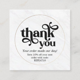 Cartão De Visita Quadrado Marble Dourado Pedido Personalizado Obrigado