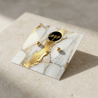 Cartão De Visita Quadrado Marble Gold Earrings Display Card | Elegant