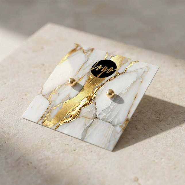 Cartão De Visita Quadrado Marble Gold Earrings Display Card | Elegant (#earringsdisplaycard #jewelrypackaging #luxuryjewelry #marbleandgold #jewelrybranding #earringholder)