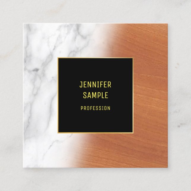 Cartão De Visita Quadrado Marble Wood Black Elegant Luxury Plain Legal (Frente)