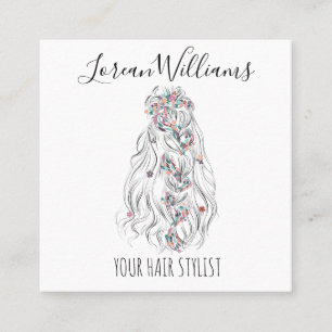 Cartão De Visita Quadrado Marca de cabelo floral de marca noiva