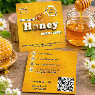 Cartão De Visita Quadrado Marca local de mel em bruto orgânico Código QR Ama