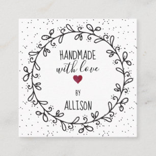 Cartão De Visita Quadrado Marcas de Hang Feitas à Mão Com Amor 2 Lados