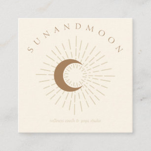 Cartão De Visita Quadrado Marfim Minimal Moderno Celestial Sol Lua