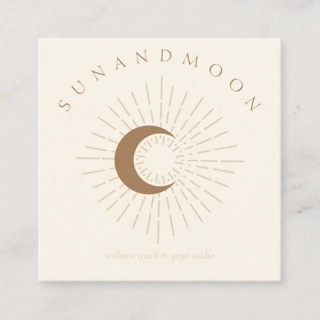 Cartão De Visita Quadrado Marfim Minimal Moderno Celestial Sol Lua (Frente)