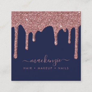 Cartão De Visita Quadrado Marinho Azul Rosa Dourado Sparkle Glitter Drives d