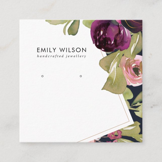 CARTÃO DE VISITA QUADRADO MARINHO BURGUNDY BLUSH FLORAL STUD EARRING (Frente)