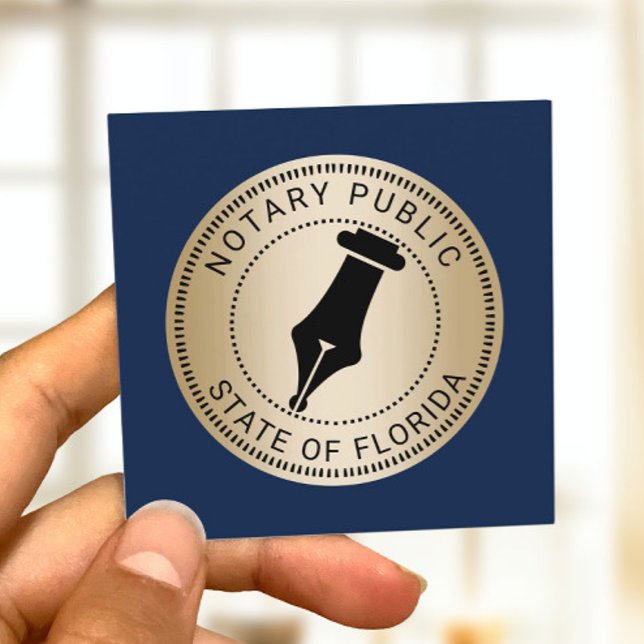 Cartão De Visita Quadrado Marinho de Carimbo Notário e Agente de Assinatura  (Criador carregado)