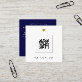 Cartão De Visita Quadrado Marinho de Casamento de Código QR Minimalista de O