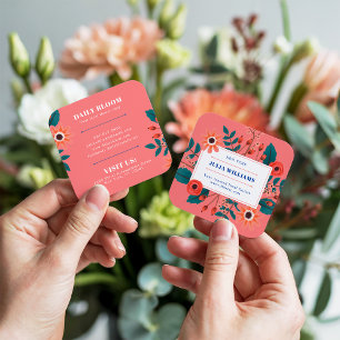 Cartão De Visita Quadrado Marinho de coral Elegante buquê de flor azul-flora