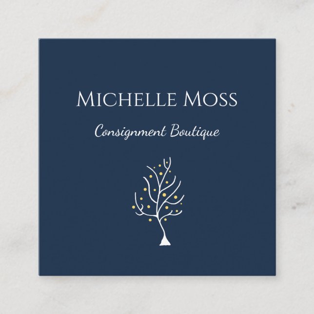 Cartão De Visita Quadrado Marinho de Desenho do Boho Whimsical Azul (Frente)