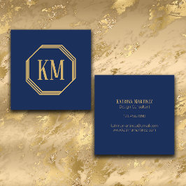 Cartão De Visita Quadrado Marinho Dourado monograma | Chic moderno minimalis