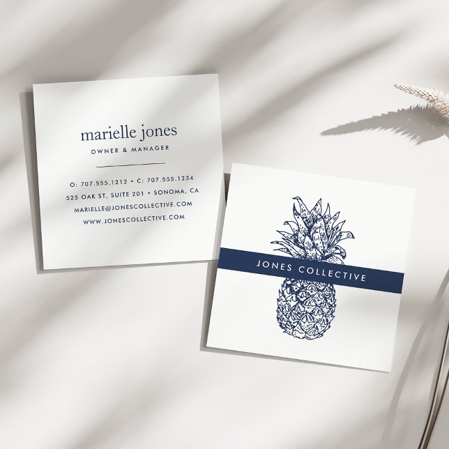 Cartão De Visita Quadrado Marinho e ananás branco (Criador carregado)