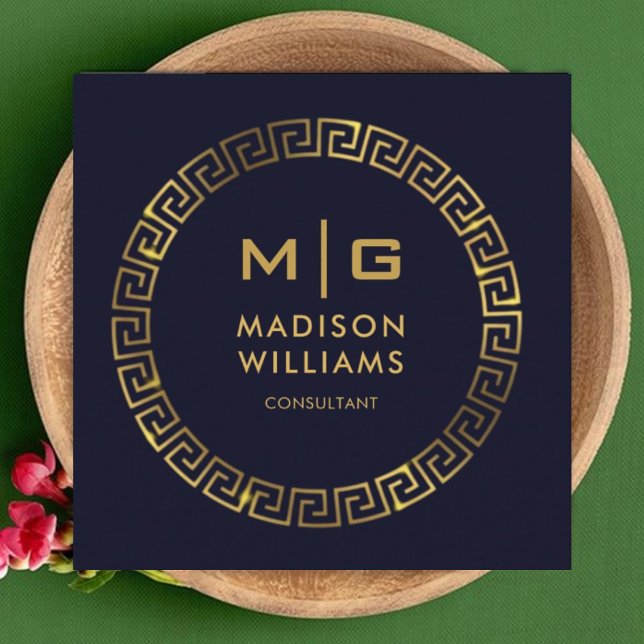 Cartão De Visita Quadrado Marinho Escuro Personalizado Azul Preto E Profissi (Custom Dark Navy Blue Black And Gold Professional Square Business Card)