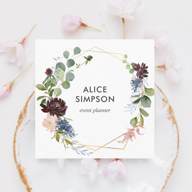 Cartão De Visita Quadrado Marinho Moderno Blue Burgundy Geométrico (Criador carregado)