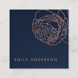 CARTÃO DE VISITA QUADRADO MARINHO ROYAL ELEGANTE ROYAL ROSE ROSE DOURADO FLO