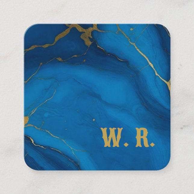 Cartão De Visita Quadrado Mármaco azul-brilhante monograma moderno (Frente)