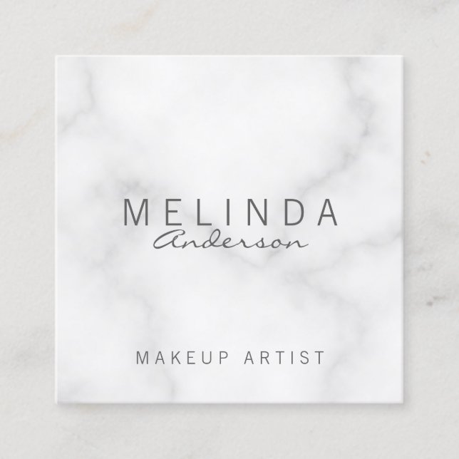 Cartão De Visita Quadrado Mármore branco elegante profissional (Frente)