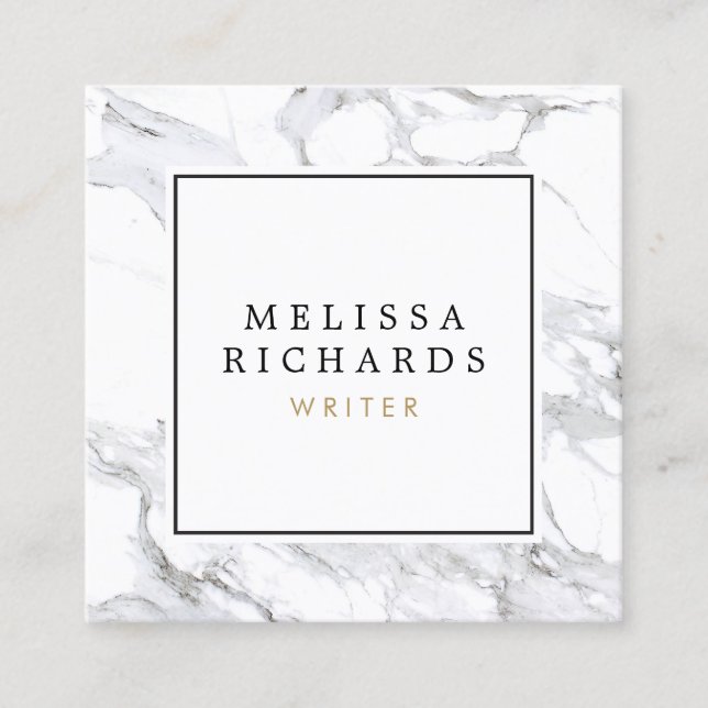 Cartão De Visita Quadrado Mármore branco mínimo luxo profissional (Frente)