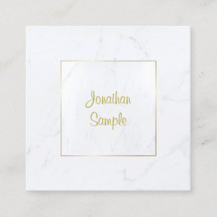 Cartão De Visita Quadrado Mármore Branco Moderno Luxuoso Dourado Script Simp