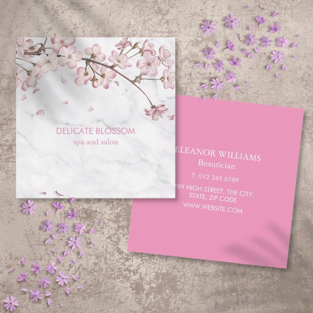 Cartão De Visita Quadrado Mármore Chic Delicado Florir Quadrado (Chic Marble Delicate Blossom Square Square Business Card)