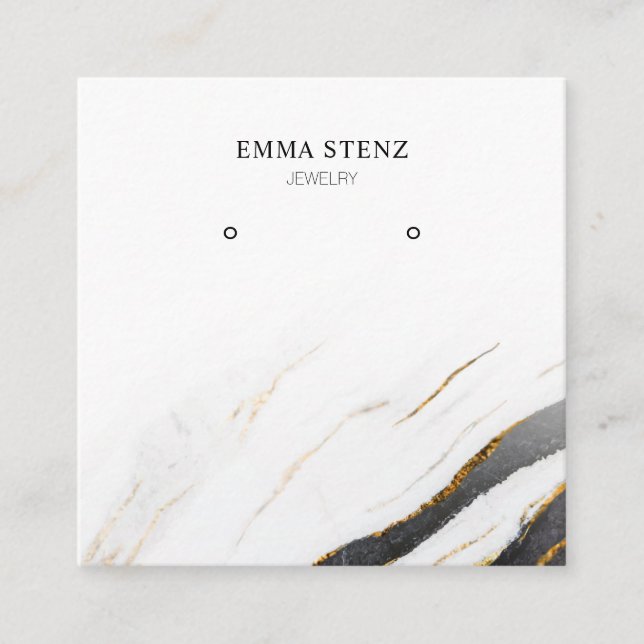 Cartão De Visita Quadrado Mármore Dourado branco preto ・ Tela de joias (Frente)