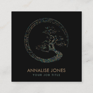 Cartão De Visita Quadrado Mármore e ouro da árvore dos bonsais do círculo