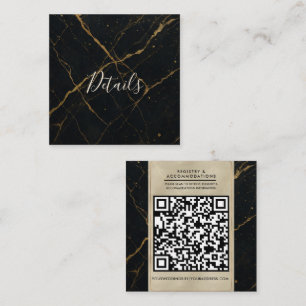 Cartão De Visita Quadrado Mármore Meia-Noite Dourado Preto & Dourado Casamen