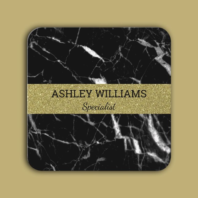 Cartão De Visita Quadrado Mármore preto Elegante e ouro (Elegant black marble and gold square business card)