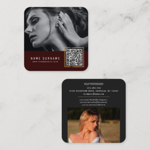 Cartão De Visita Quadrado Maroon digitalizável código de barras QR foto do
