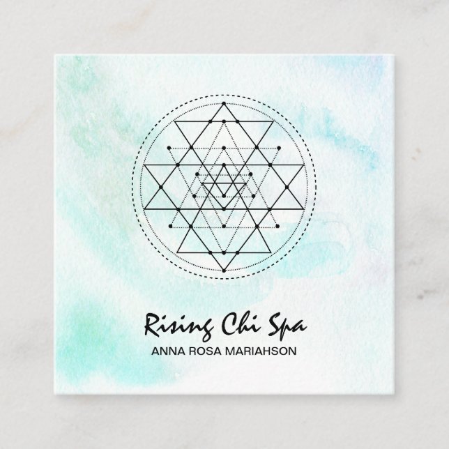 Cartão De Visita Quadrado *~ Massage Pastel Yoga Sacred Geometry Reiki (Frente)