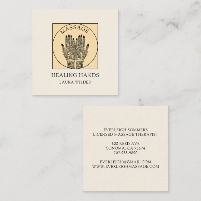 Cartão De Visita Quadrado Massage Therapist Body Work Mehndi Henna Square  (Frente/Verso)