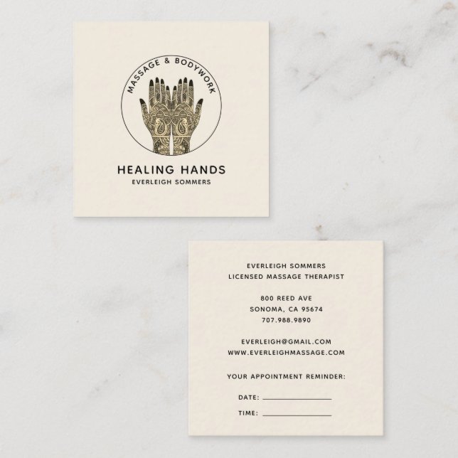 Cartão De Visita Quadrado Massage Therapy With Appointment Reminder (Frente/Verso)